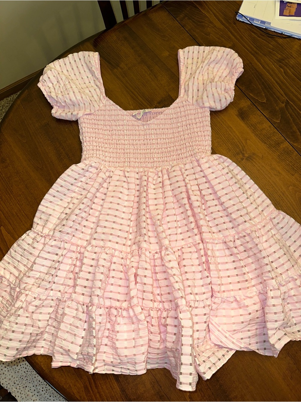 Altar’d State - Womens’ Pink Smocked Puff-Sleeve Dress